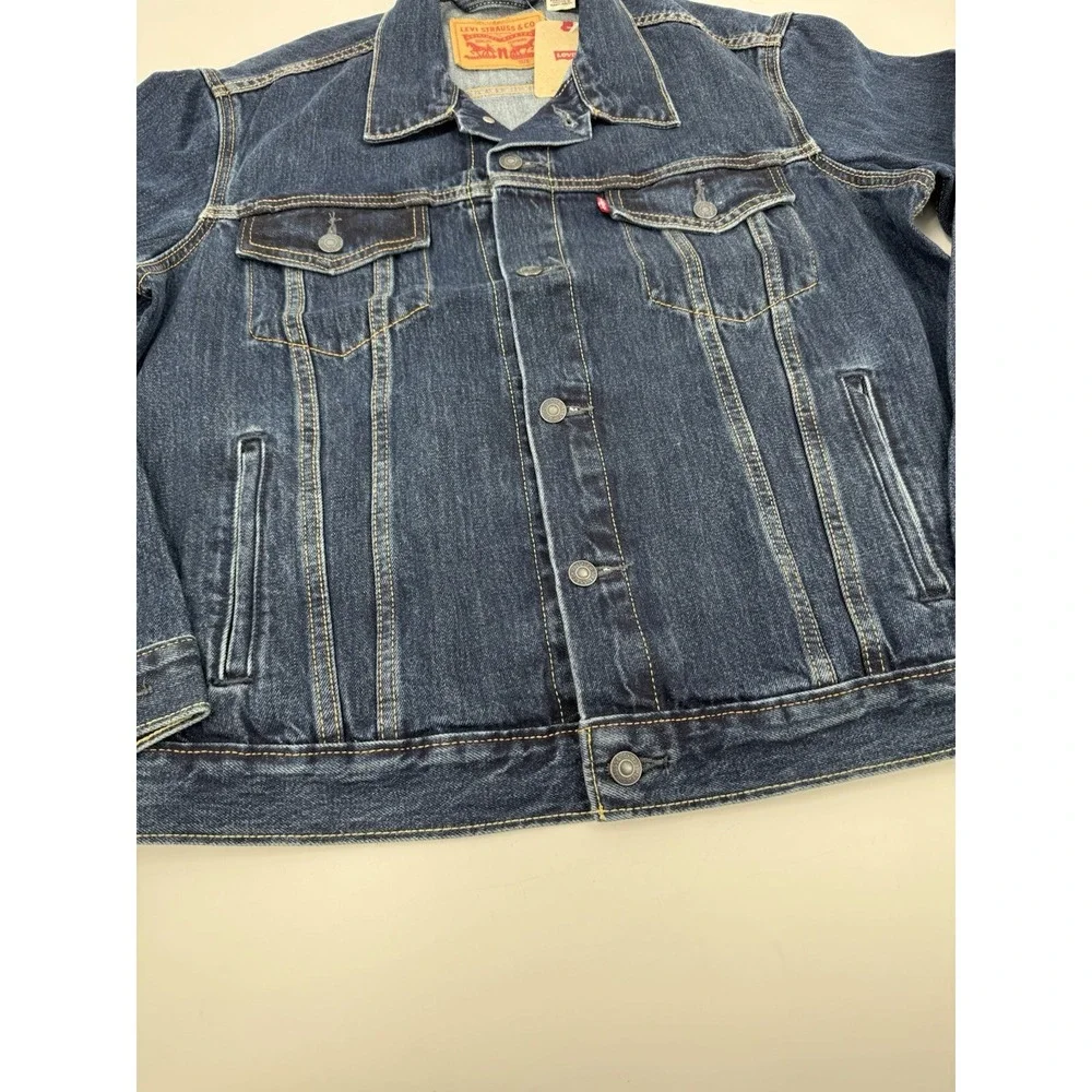 Levi Strauss & Co Mens Dark Wash Denim Trucker Jacket Classic Fit Size Small - Picture 6 of 16